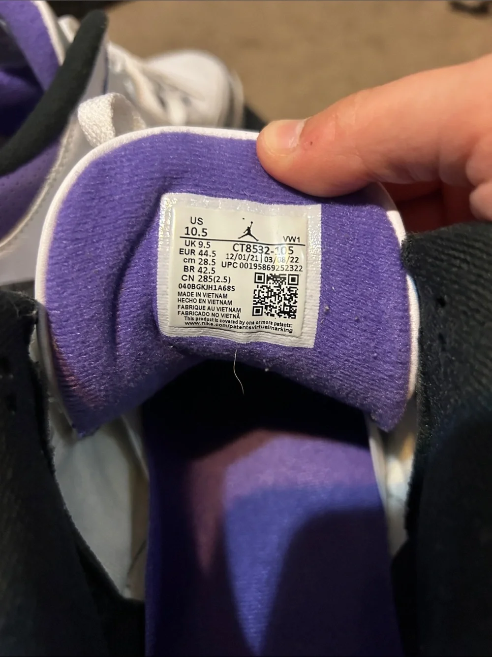 Jordan 3’s White and Purple Leather Basketball Sneakers